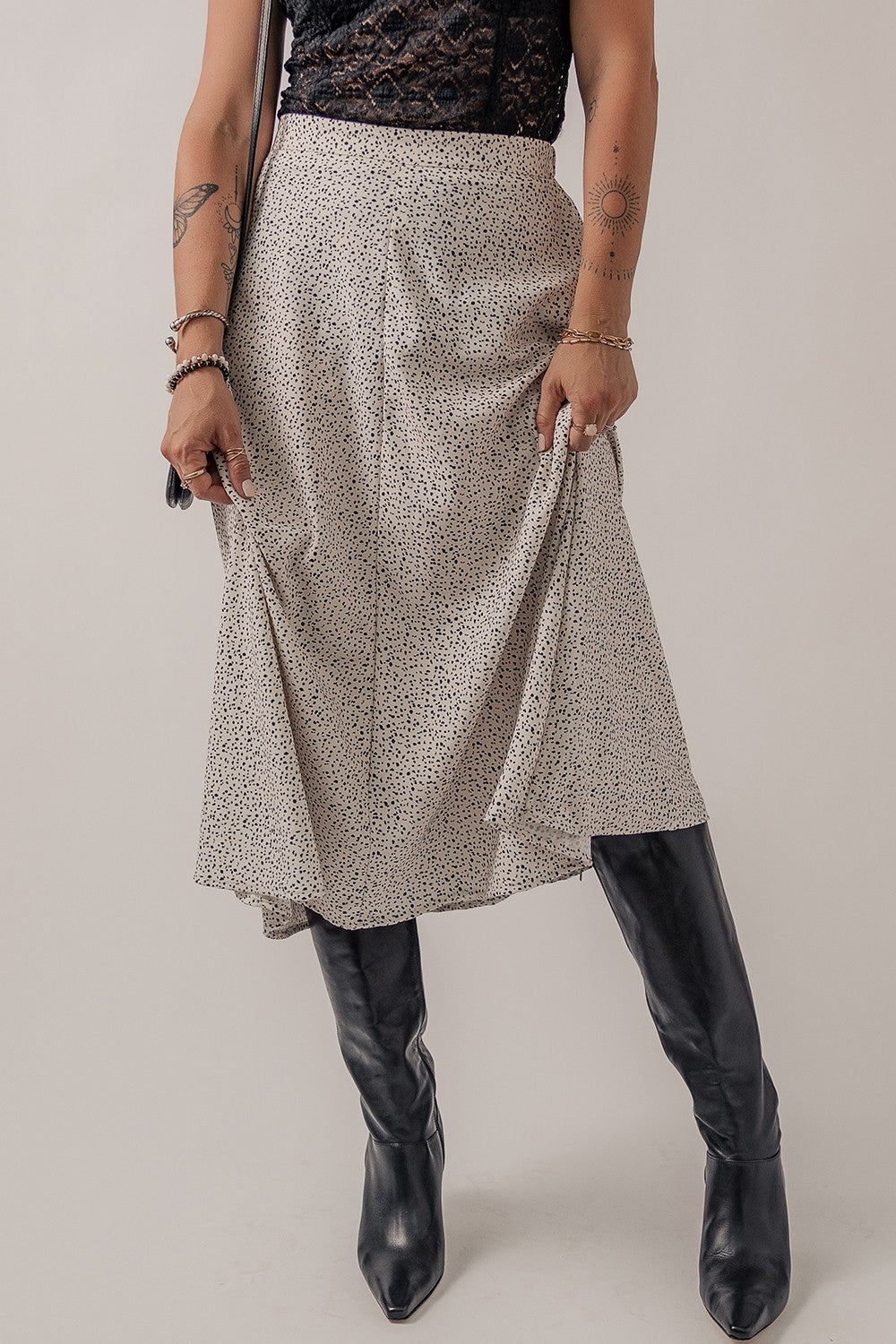 The Fiona - Speckle High Waist Midi Skirt