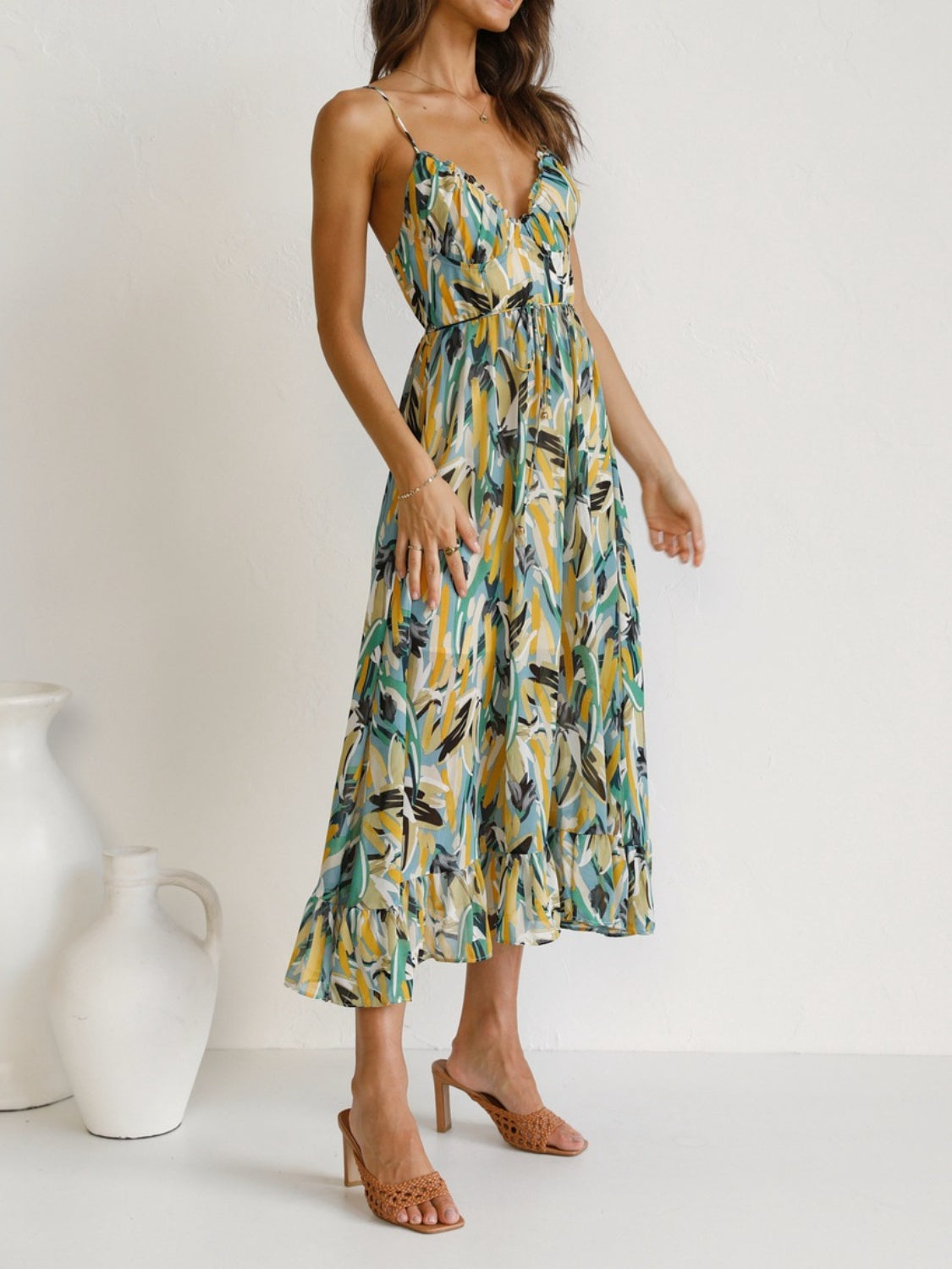 The Nora - Printed Sleeveless Midi Cami dress