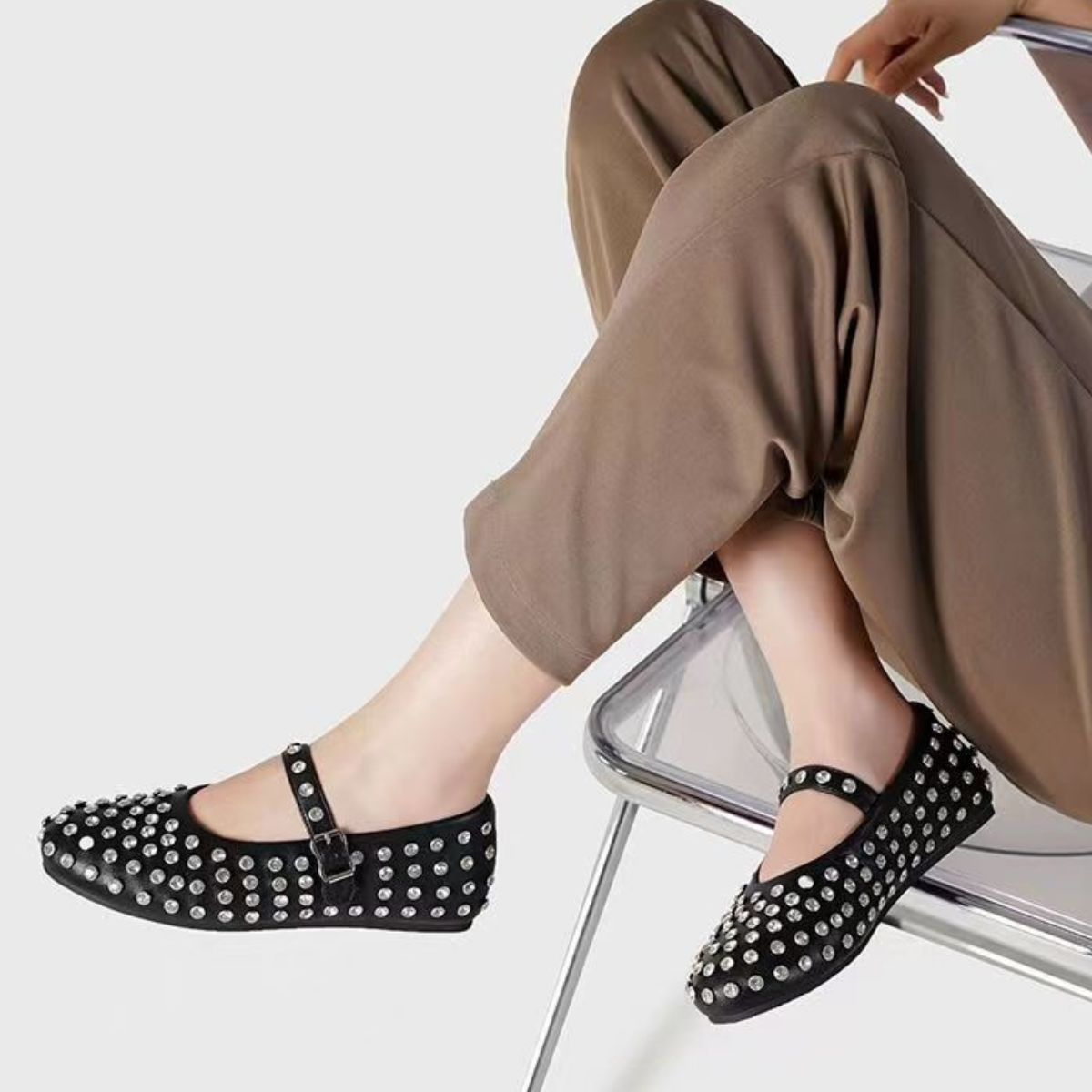 The Mary Jane - Leather Studded Flat Loafers