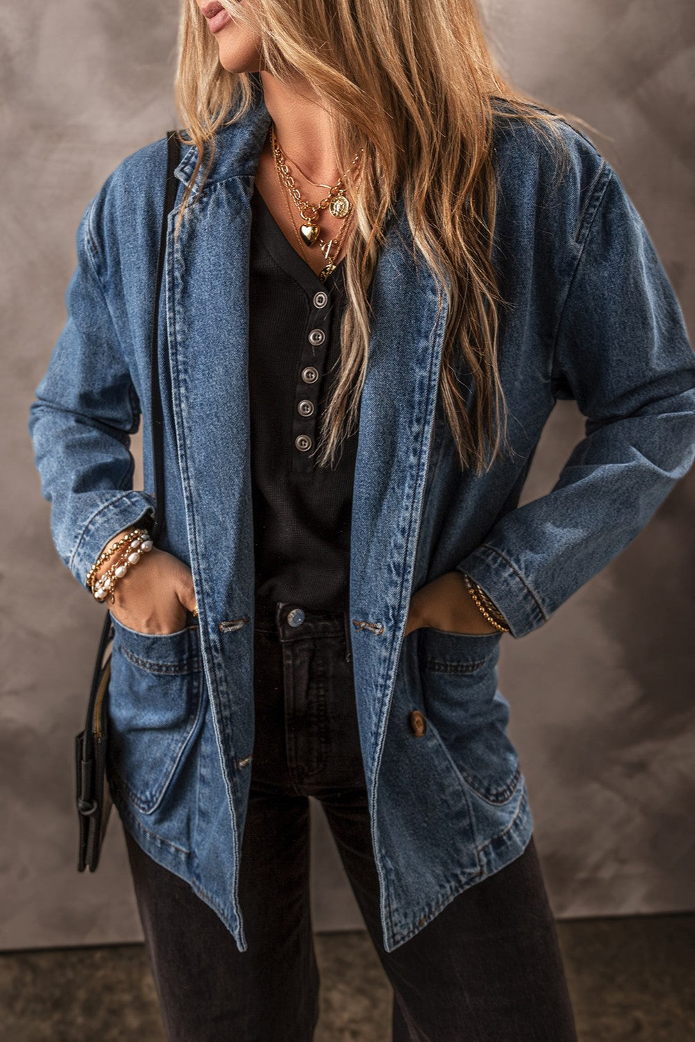 The Jess - Pocketed Long Sleeve Denim Jacket