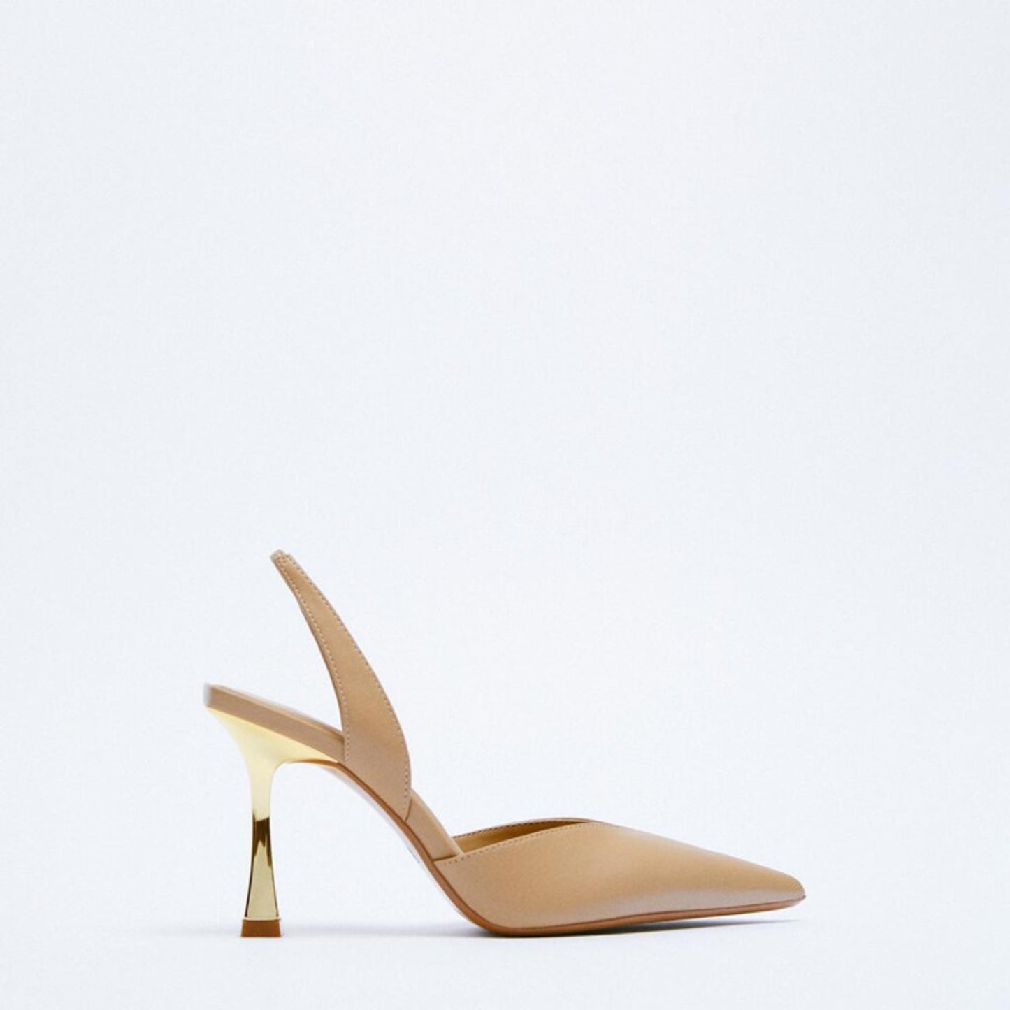 The Senia - Pointed Toe Slingback Stiletto with Gold Heel