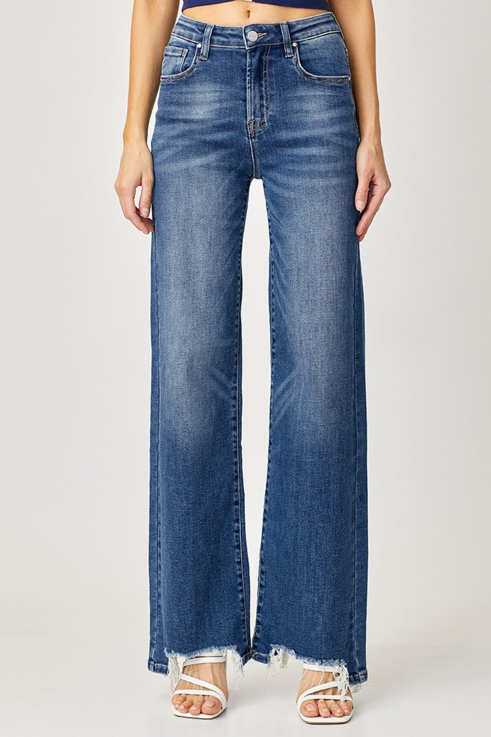 The Reese - RISEN High Rise Frayed Hem Wide Leg Jeans