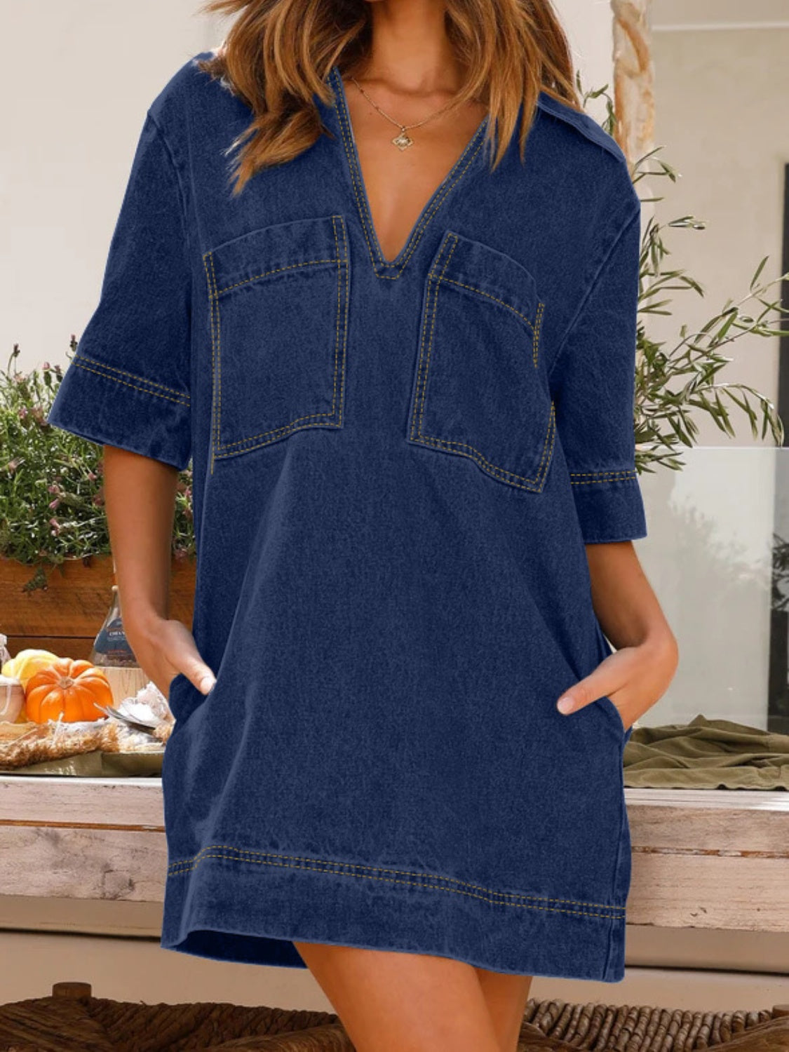 The Jaymes - Collared Half Sleeve Denim Dress