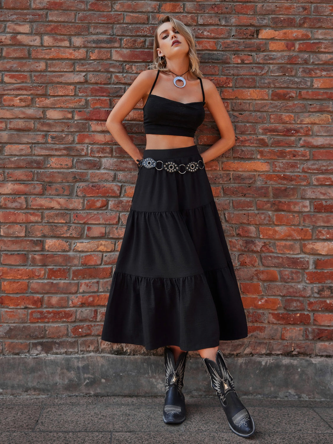 The Aubrey - Elastic Waist Tiered Midi Skirt