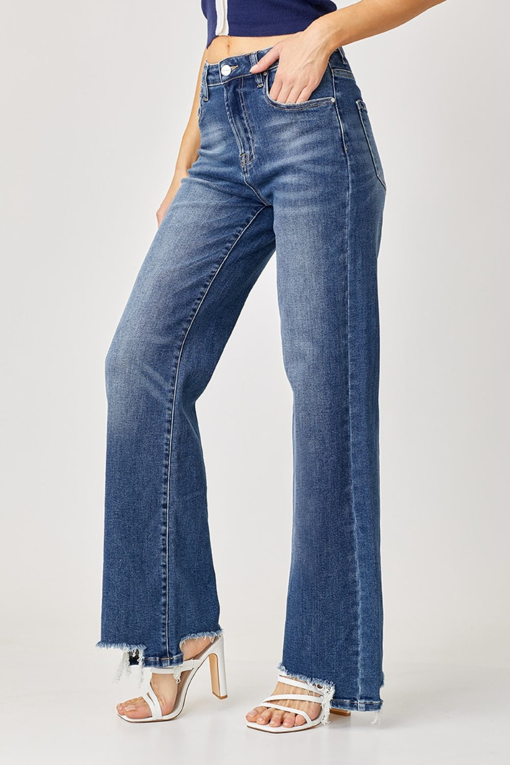 The Reese - RISEN High Rise Frayed Hem Wide Leg Jeans