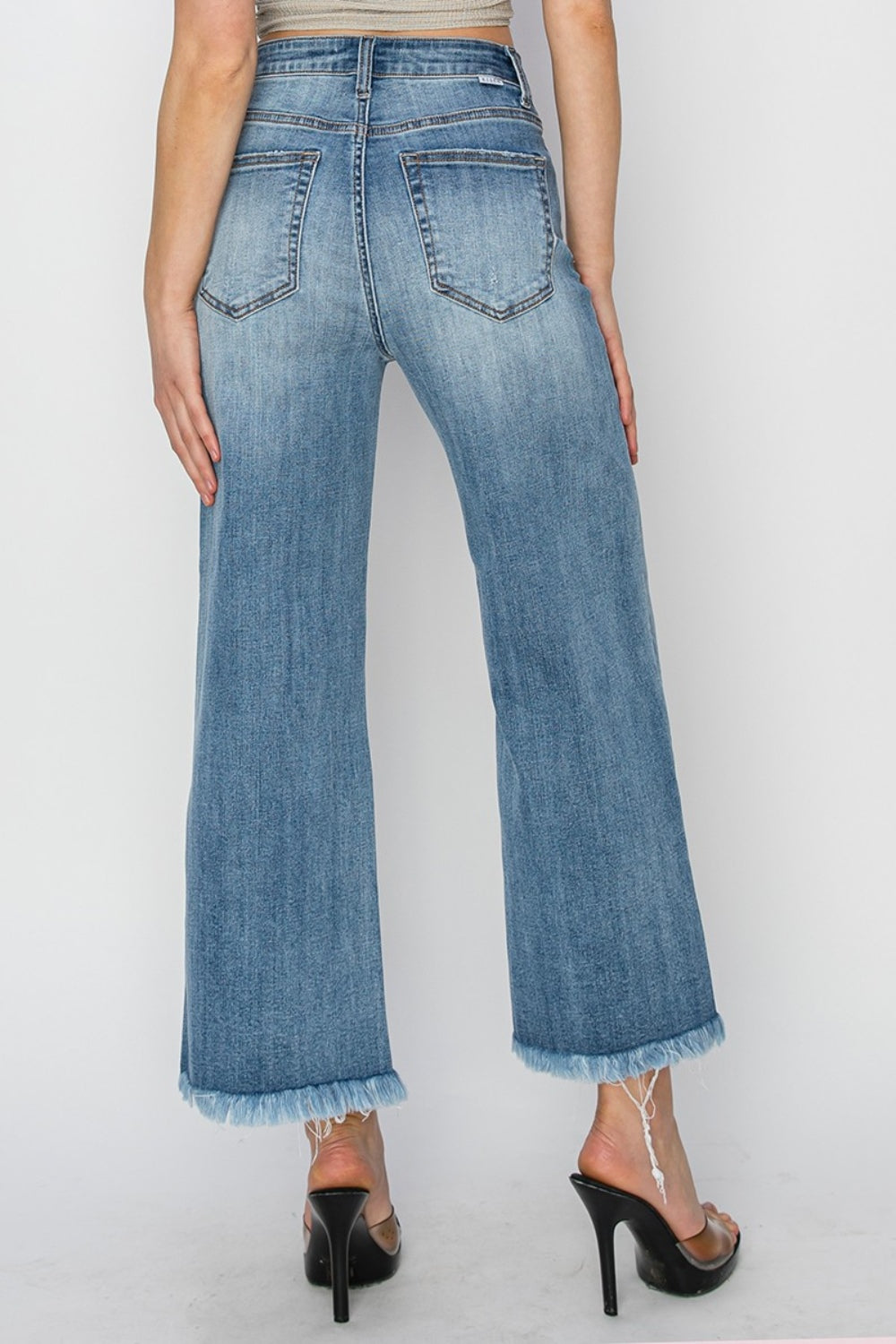 The Nova - RISEN Raw Hem Cropped Wide Leg Jeans