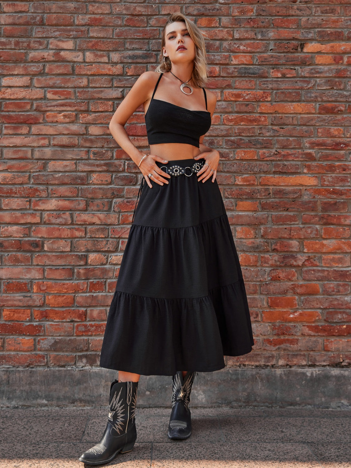 The Aubrey - Elastic Waist Tiered Midi Skirt