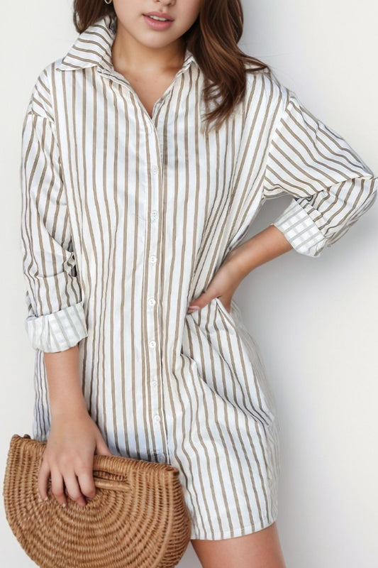 The Olivia - Striped Long Sleeve Mini Shirt Dress