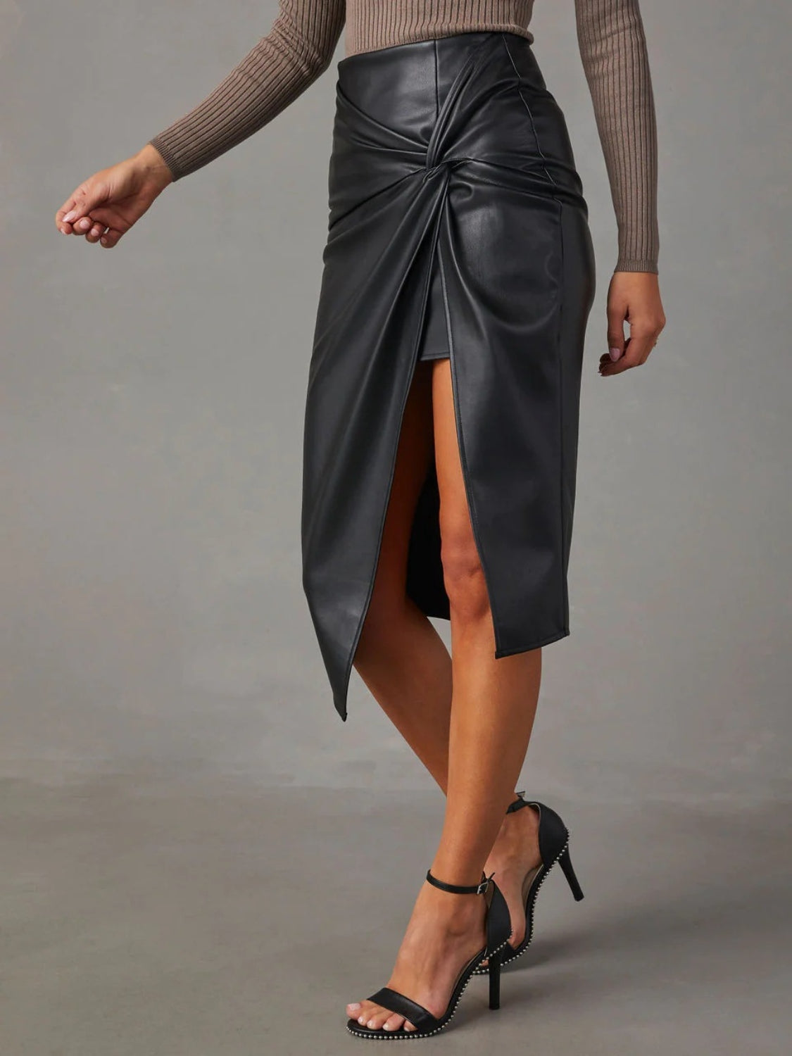 The Zoe - Faux Leather High Waist Midi Skirt