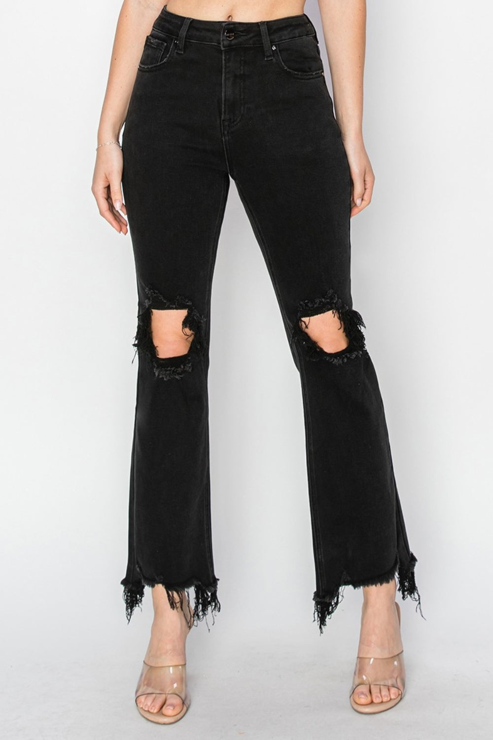 The Kinsley - RISEN Distressed Raw Hem Jeans with Pockets