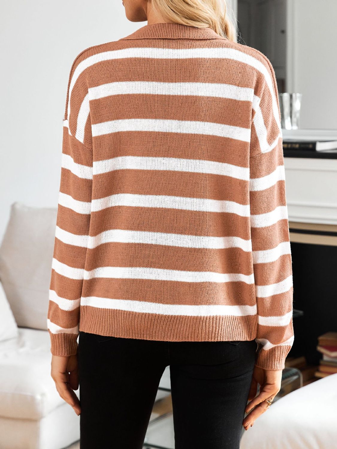 The Melanie - Striped Collared Long Sleeve Sweater