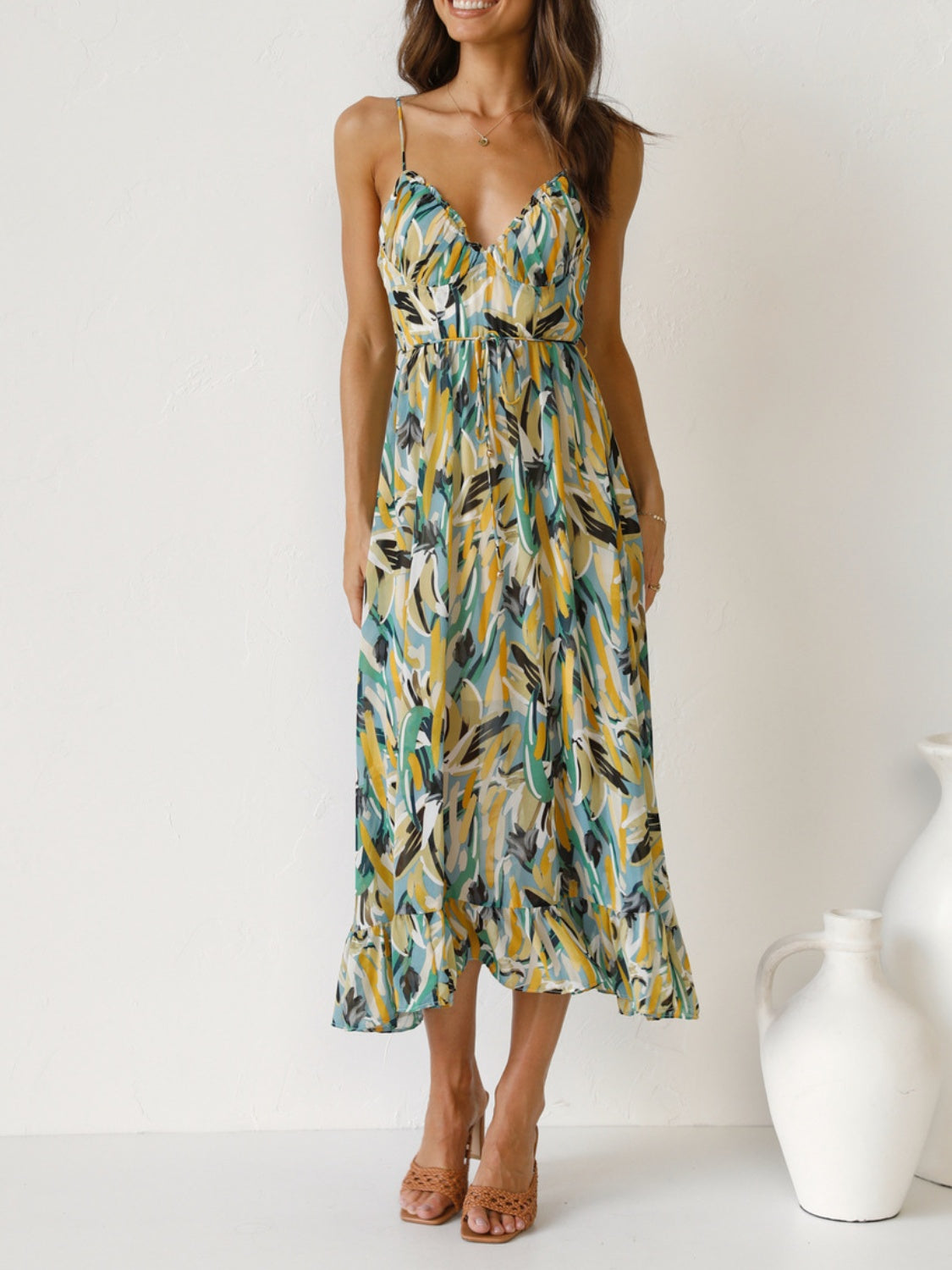 The Nora - Printed Sleeveless Midi Cami dress