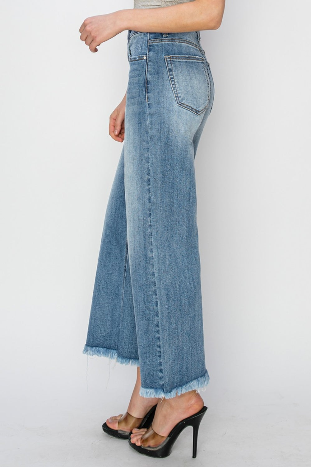 The Nova - RISEN Raw Hem Cropped Wide Leg Jeans