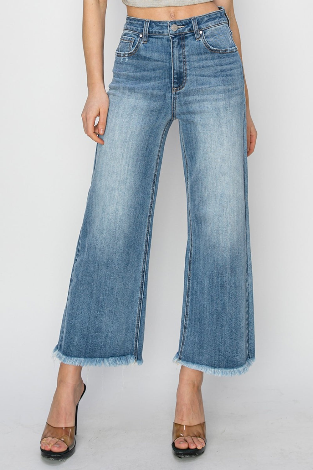 The Nova - RISEN Raw Hem Cropped Wide Leg Jeans