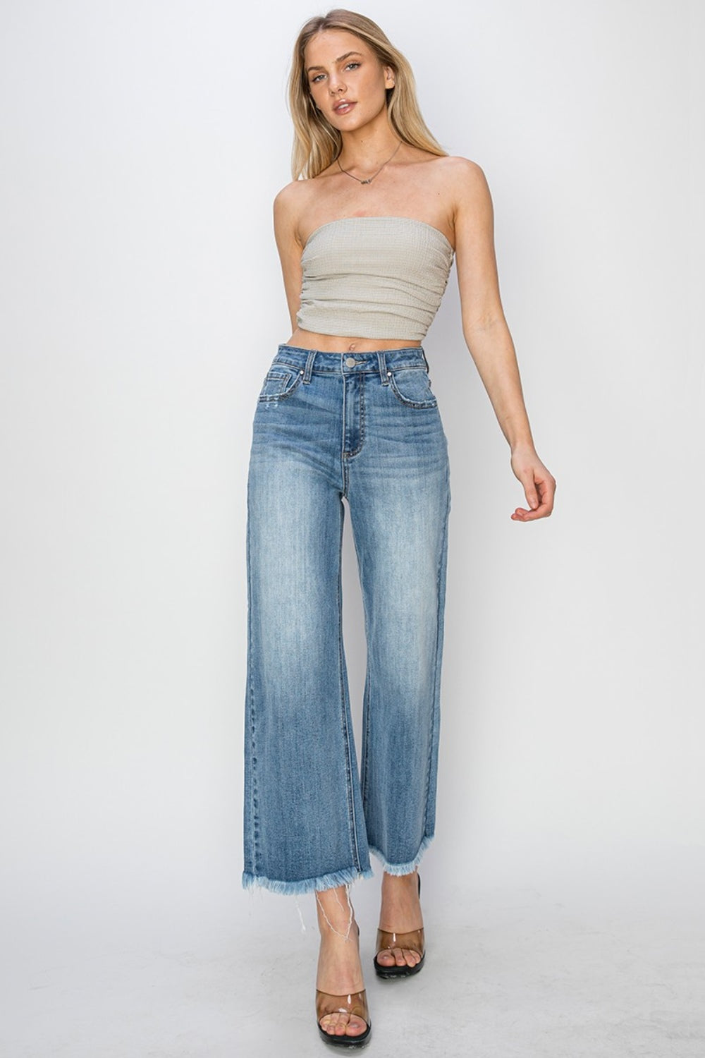 The Nova - RISEN Raw Hem Cropped Wide Leg Jeans