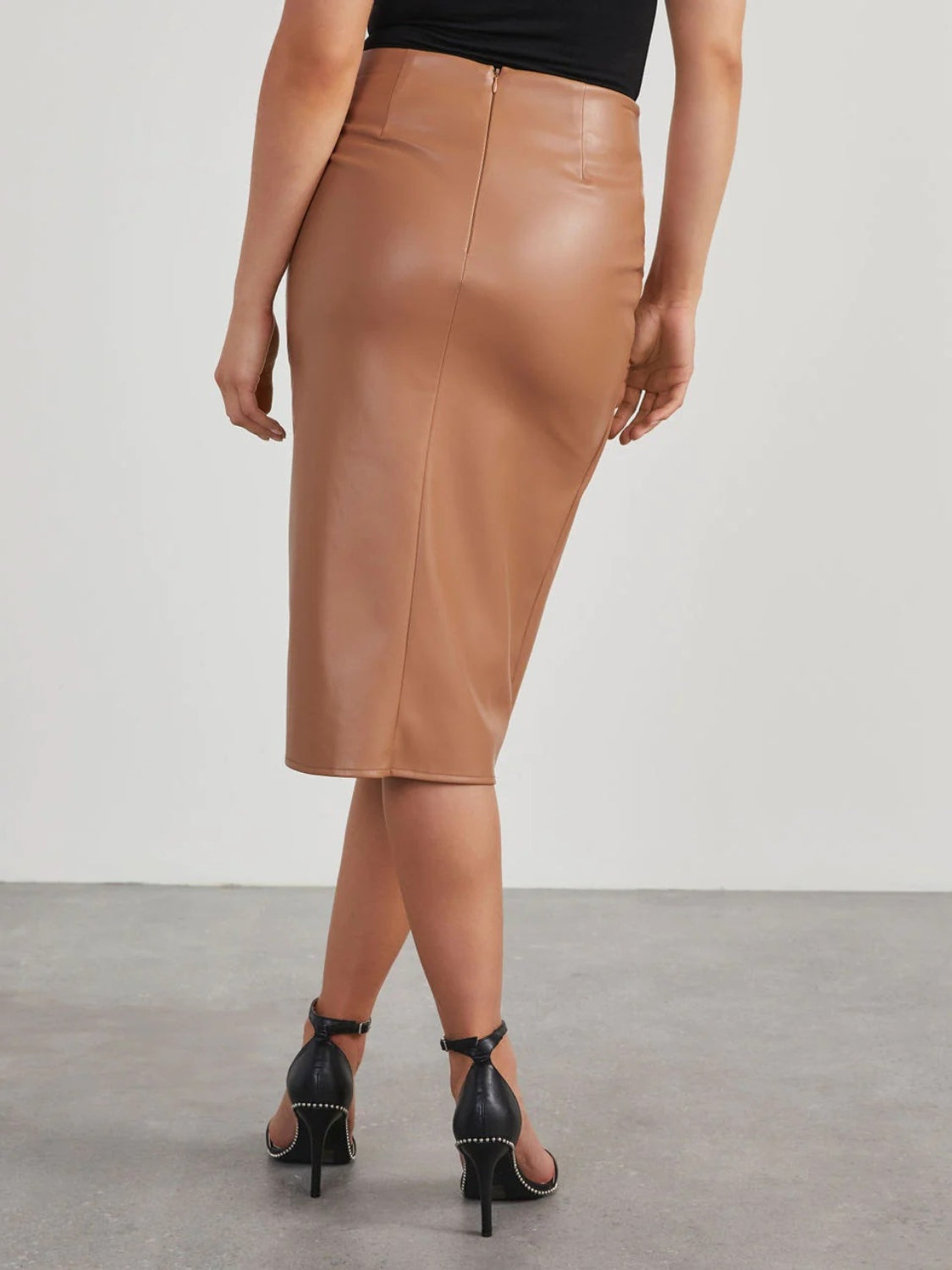 The Zoe - Faux Leather High Waist Midi Skirt