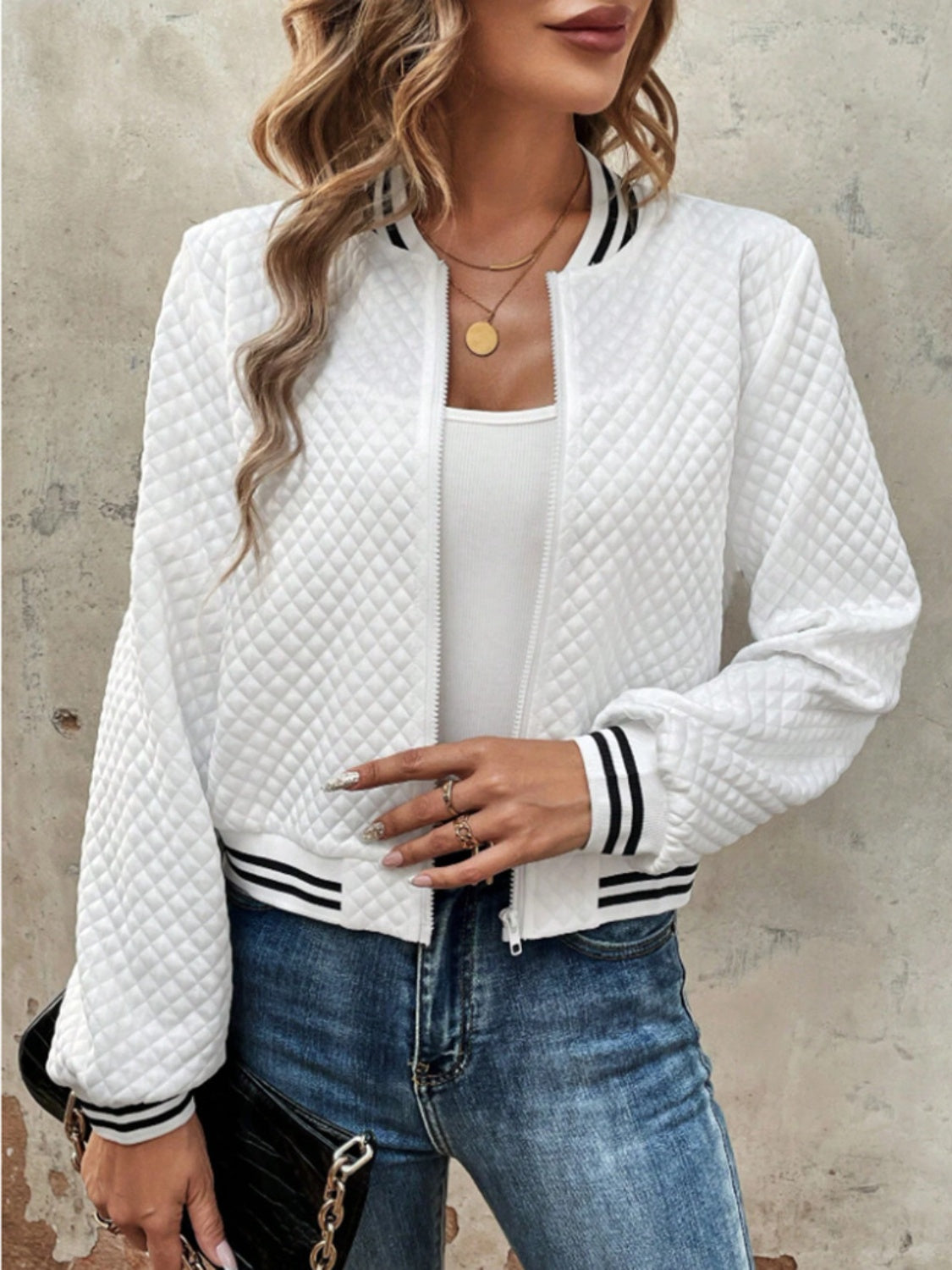 The Ava - Textured Bomber Jacket