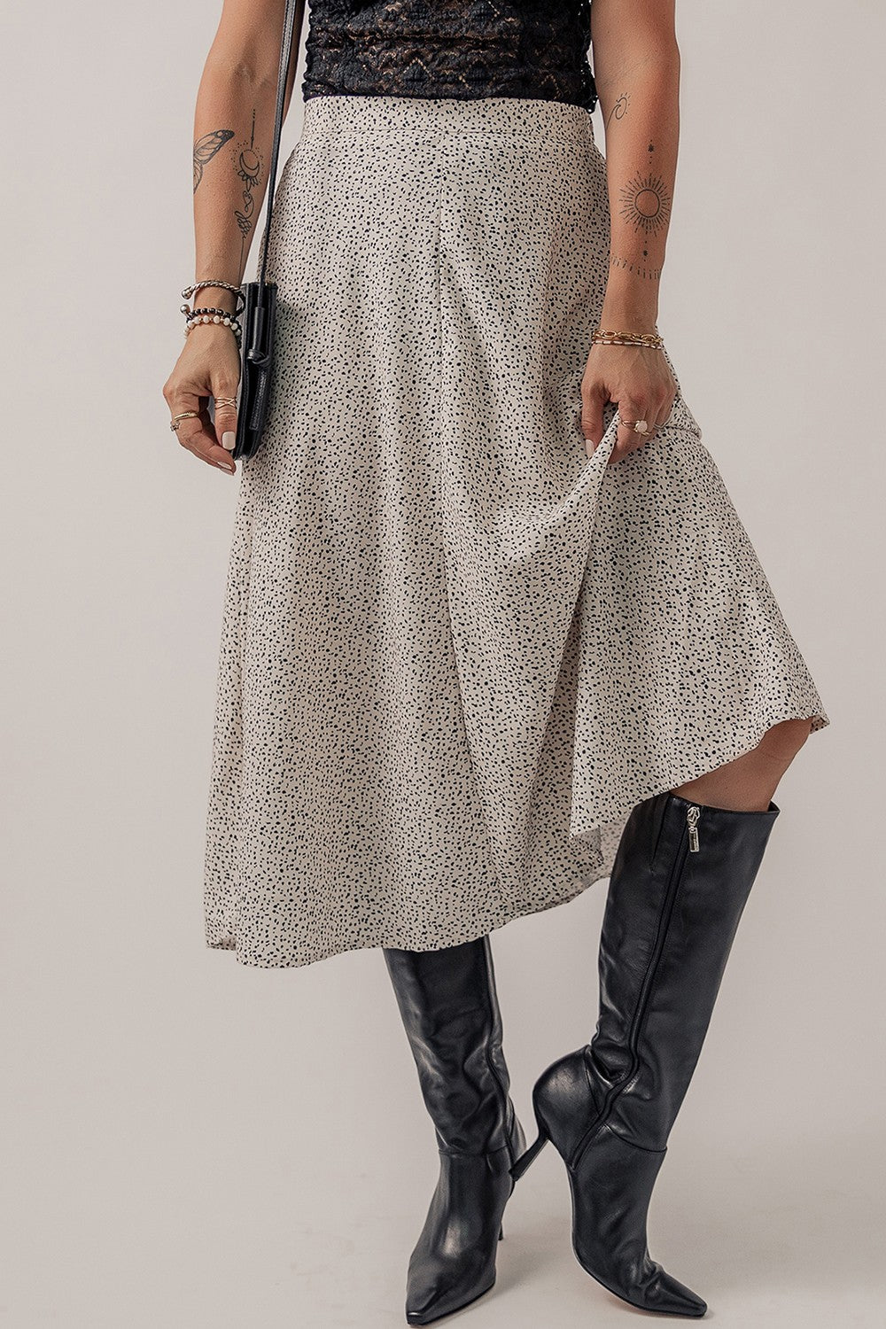 The Fiona - Speckle High Waist Midi Skirt