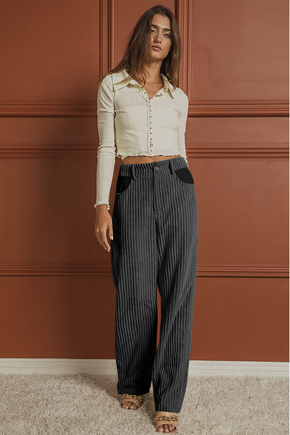 The Calli - Ribbed Longline Pocketed Pants