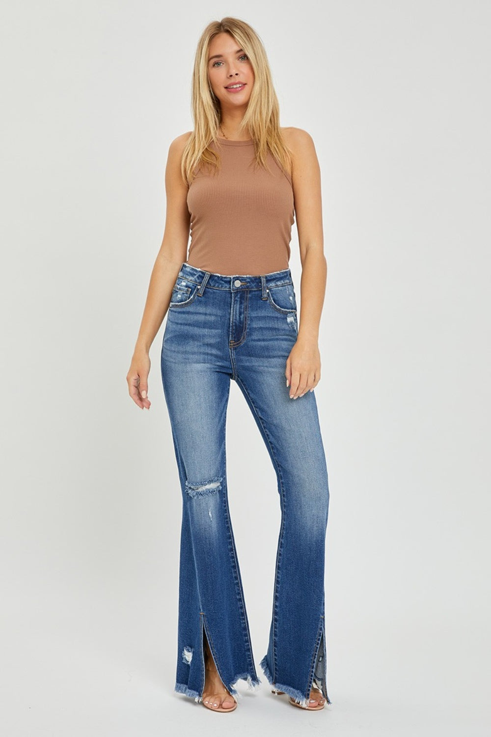 The Cheyenne - RISEN Full Size High Rise Front Slit Frayed Hem Flare Jeans