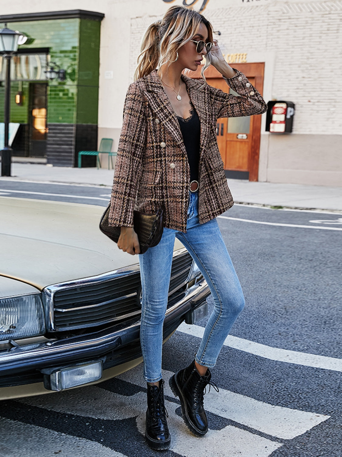 The Lyndsey - Full Size Plaid Lapel Collar Blazer