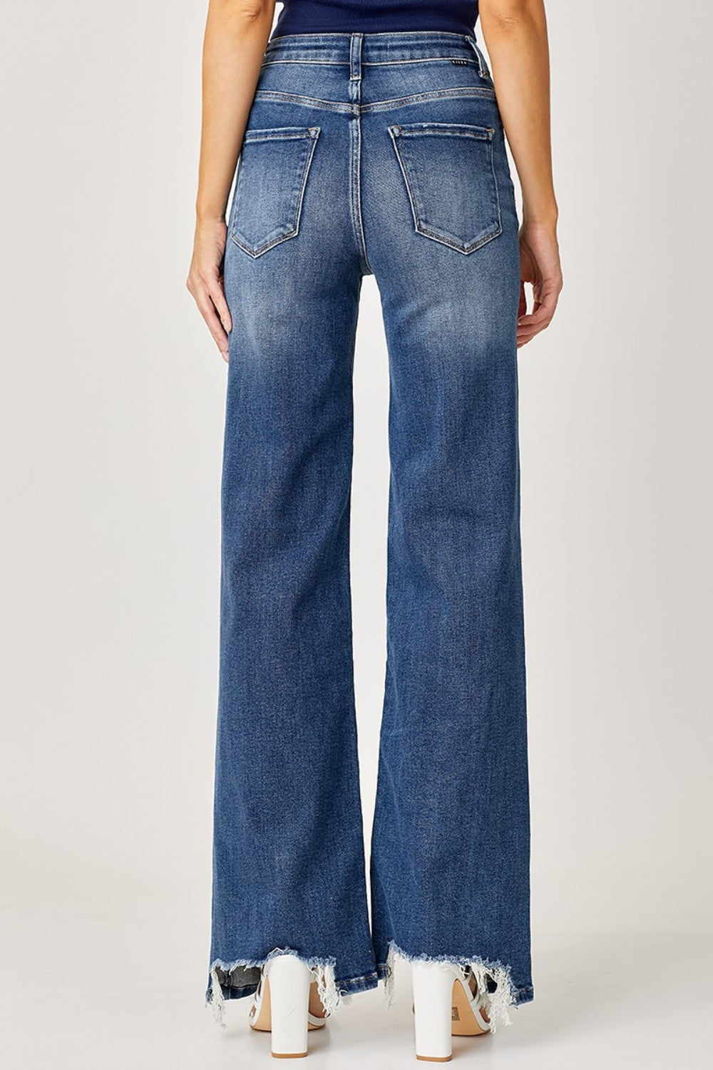 The Reese - RISEN High Rise Frayed Hem Wide Leg Jeans