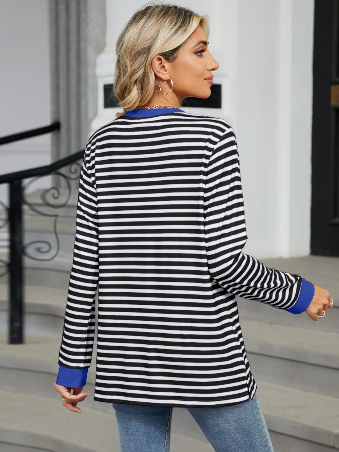 The Rosalie - Striped Round Neck Long Sleeve T-Shirt