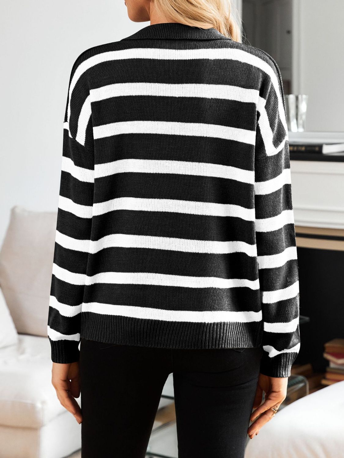 The Melanie - Striped Collared Long Sleeve Sweater