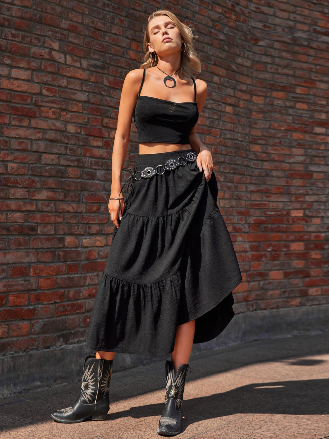 The Aubrey - Elastic Waist Tiered Midi Skirt