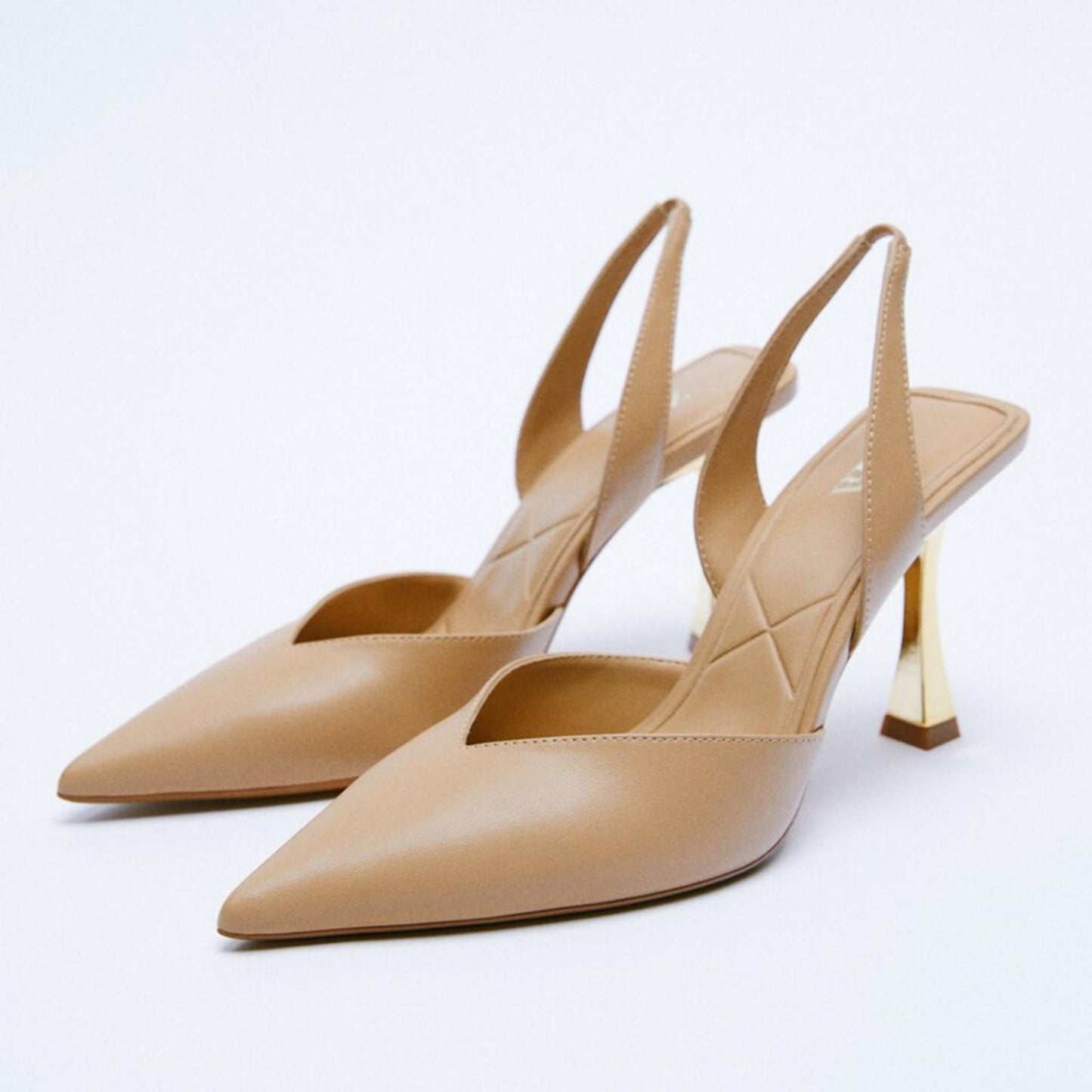 The Senia - Pointed Toe Slingback Stiletto with Gold Heel