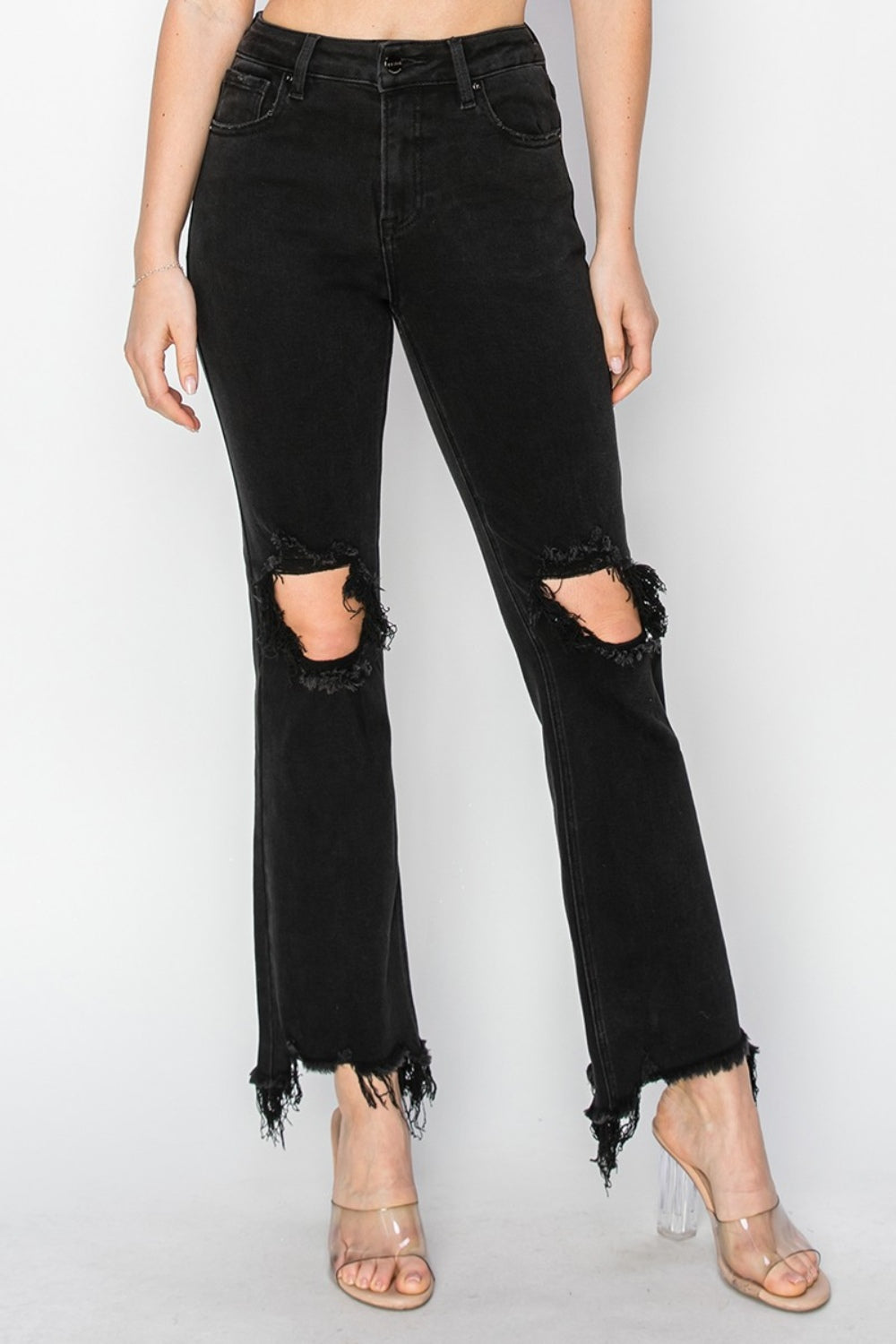 The Kinsley - RISEN Distressed Raw Hem Jeans with Pockets