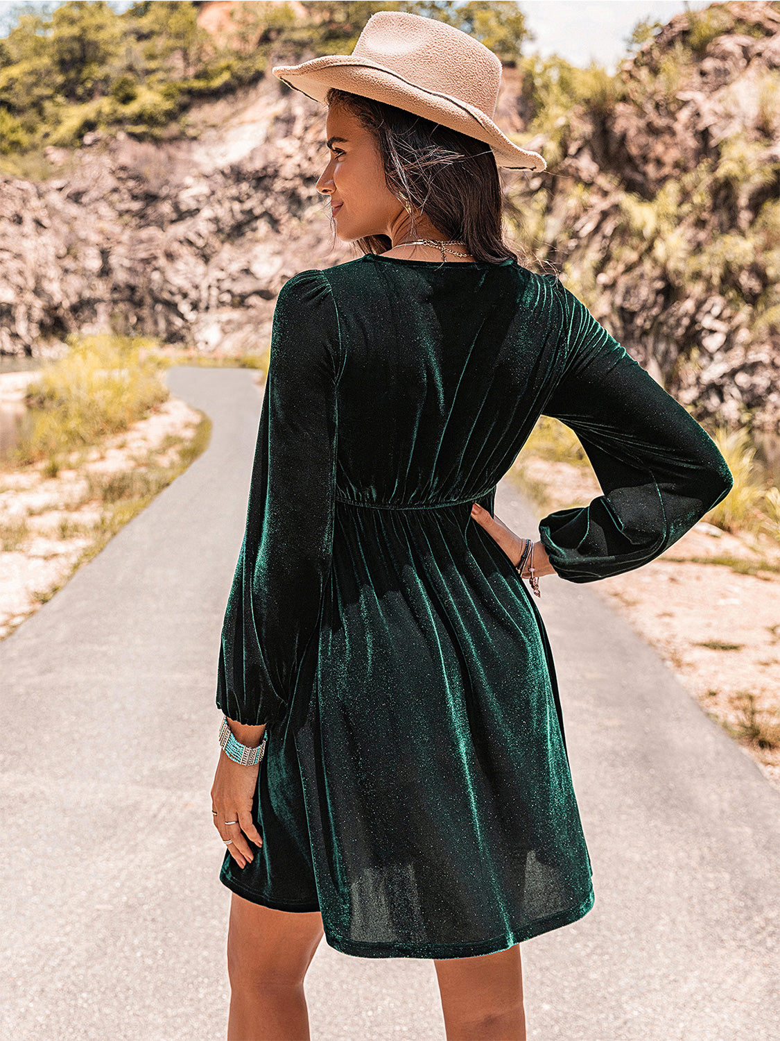 The Isabel - Embroidered Square Neck Long Sleeve Dress