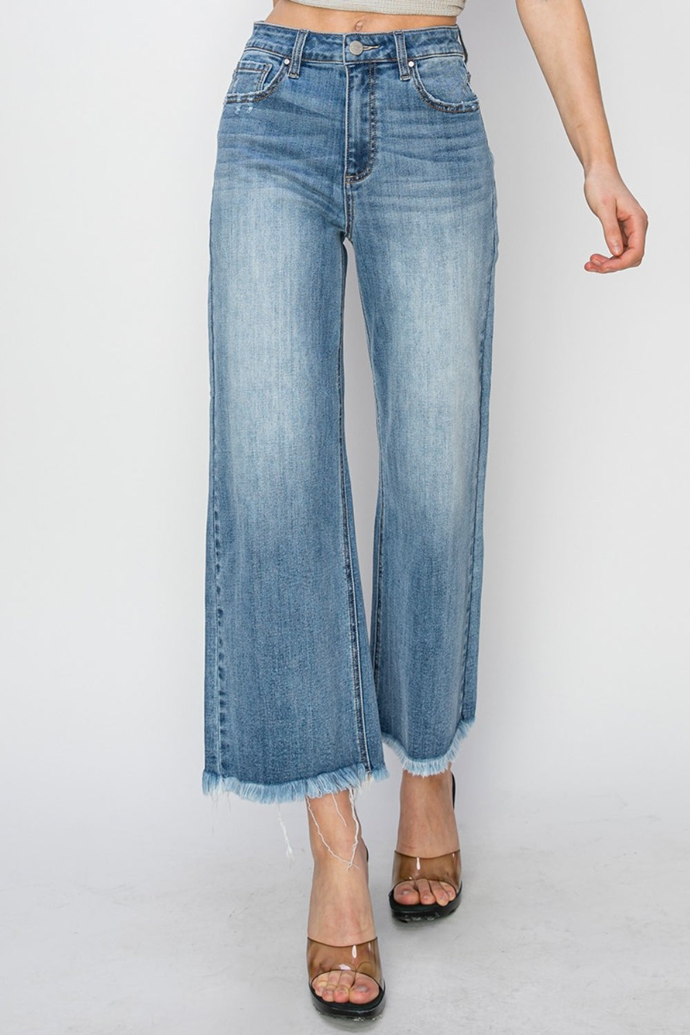 The Nova - RISEN Raw Hem Cropped Wide Leg Jeans