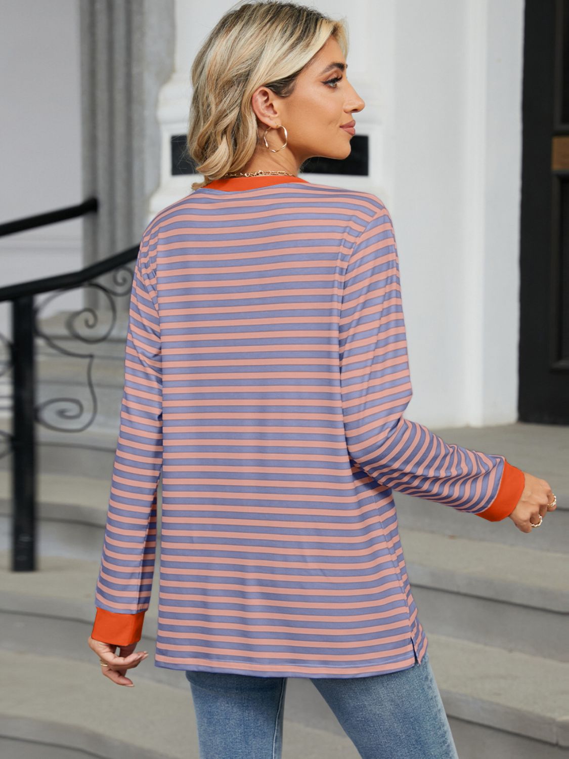 The Rosalie - Striped Round Neck Long Sleeve T-Shirt