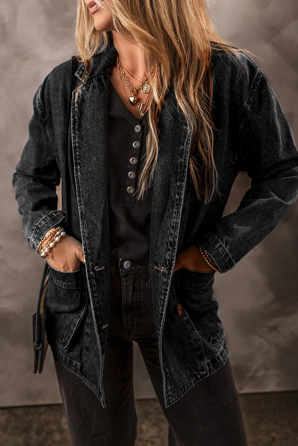 The Jess - Pocketed Long Sleeve Denim Jacket