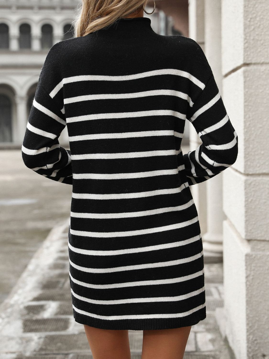 The Brinley - Striped Mock Neck Long Sleeve Mini Dress