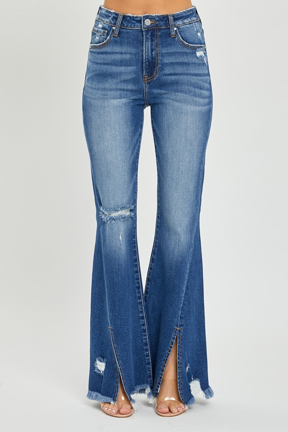 The Cheyenne - RISEN Full Size High Rise Front Slit Frayed Hem Flare Jeans