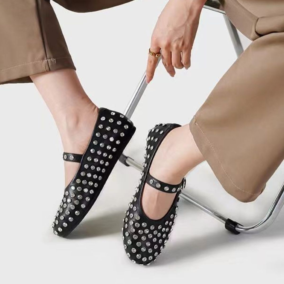 The Mary Jane - Leather Studded Flat Loafers