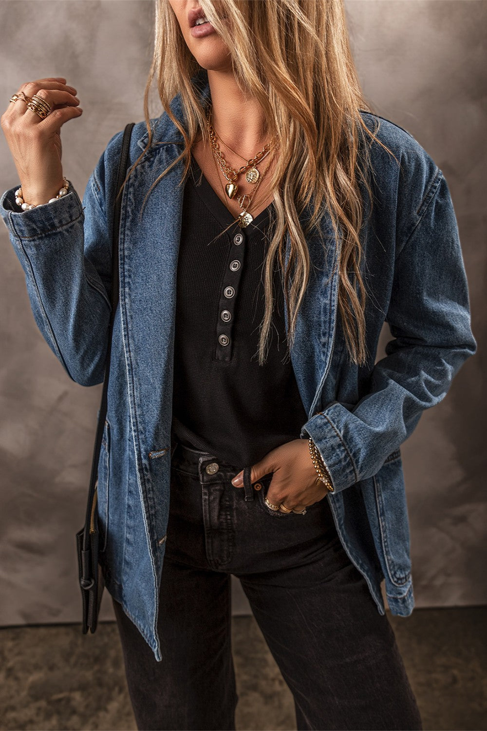 The Jess - Pocketed Long Sleeve Denim Jacket