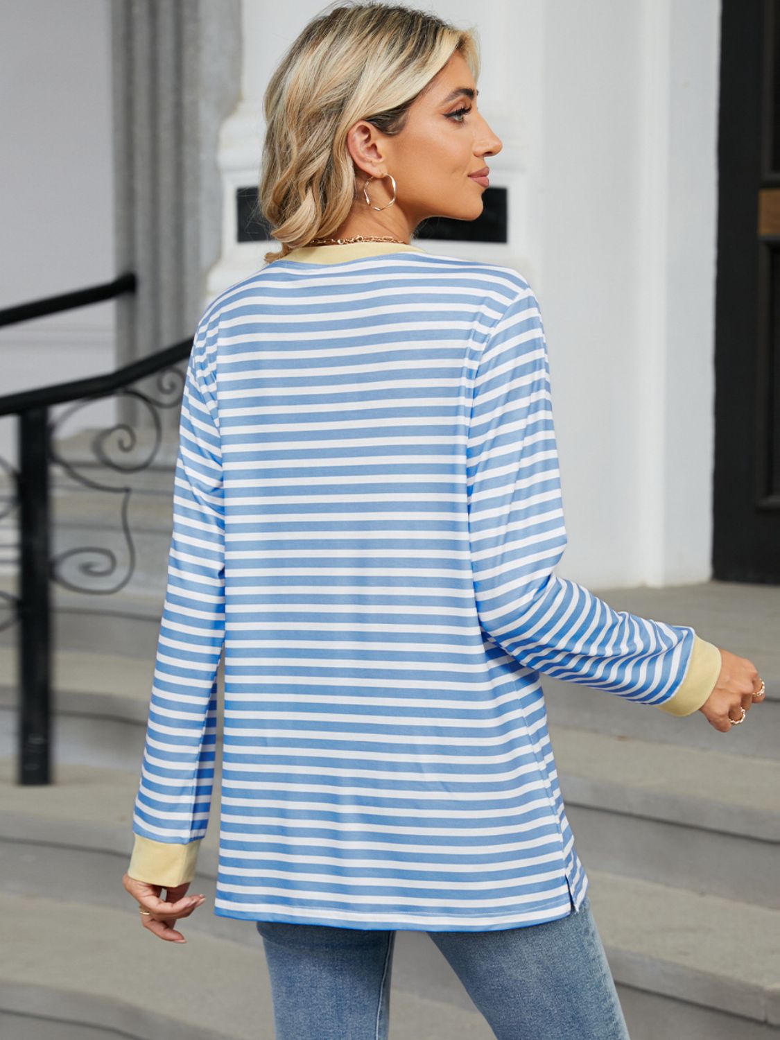 The Rosalie - Striped Round Neck Long Sleeve T-Shirt