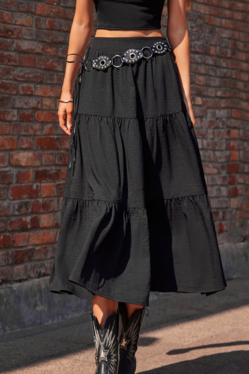 The Aubrey - Elastic Waist Tiered Midi Skirt