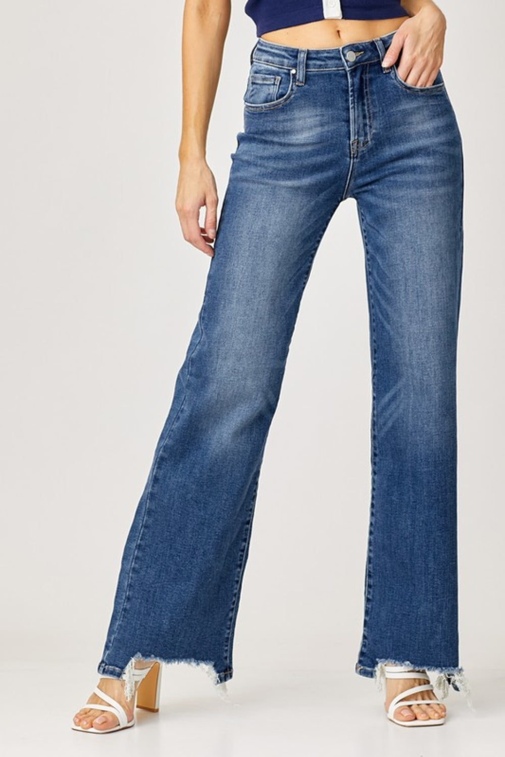 The Reese - RISEN High Rise Frayed Hem Wide Leg Jeans